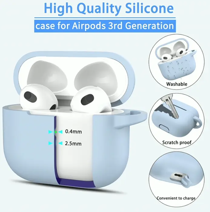 AirPods 3rd Gen Case, Military-grade Silicone Shock-Absorbing with Keychain