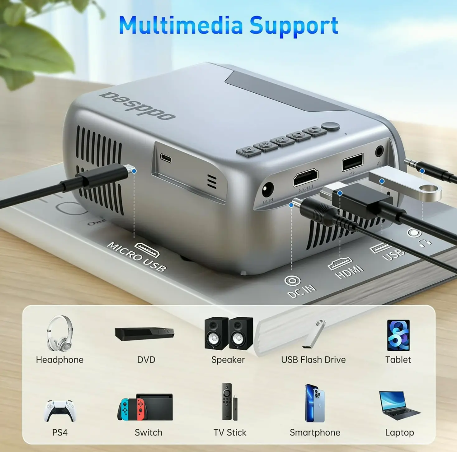 Mini Projector featuring WiFi, Portable HD Beamer ideal for Home Theater