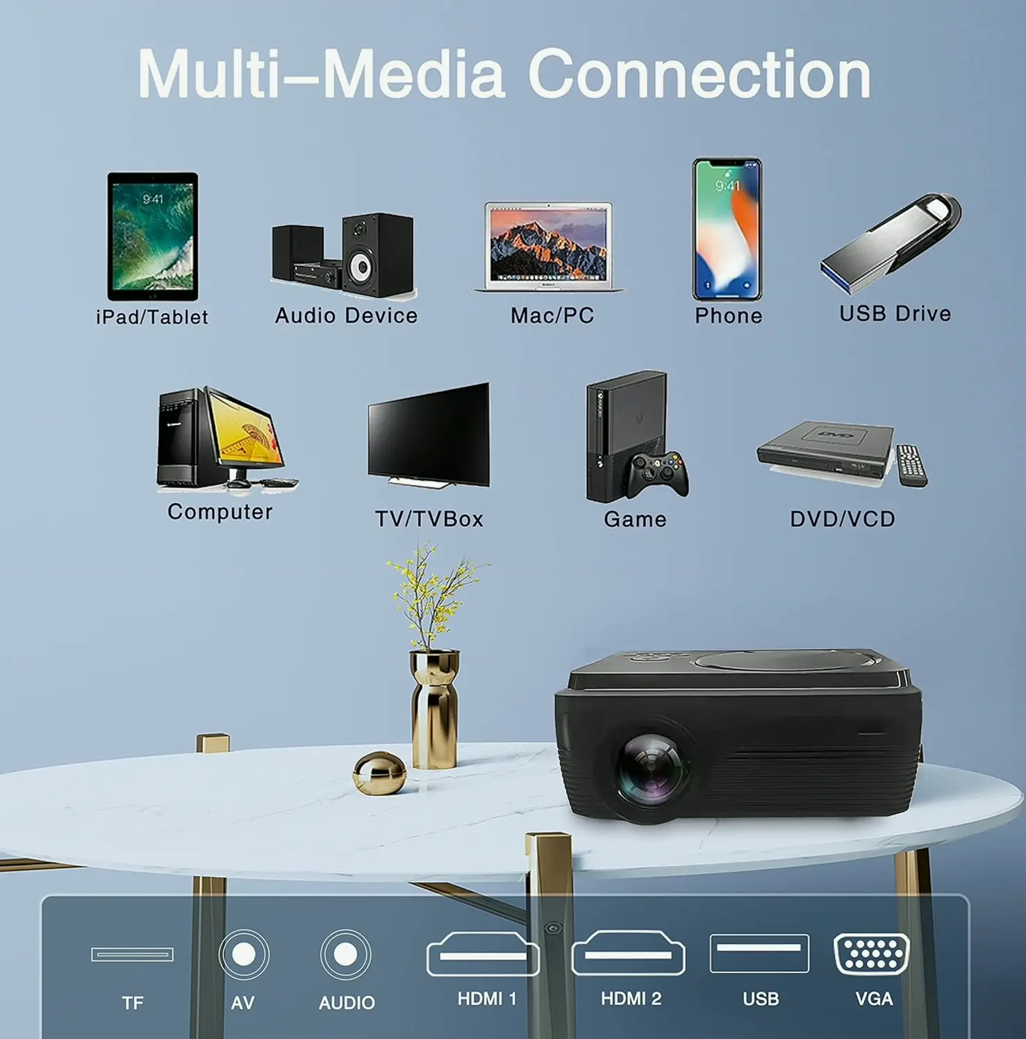 Compact High-Definition 1080P Movie Projector for Exterior Entertainment