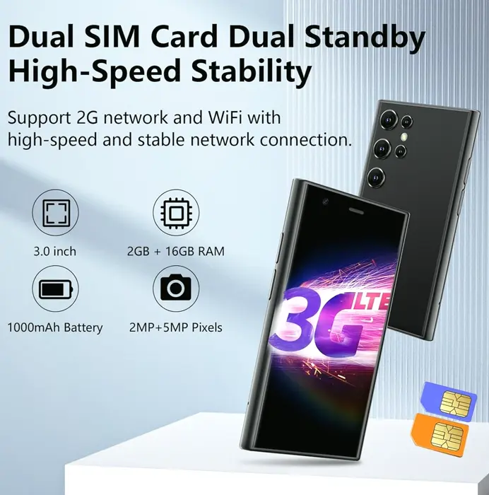 Compact Smartphone Unlocked Child-Friendly Three-Inch HD Screen 16GB Storage Portable Phone