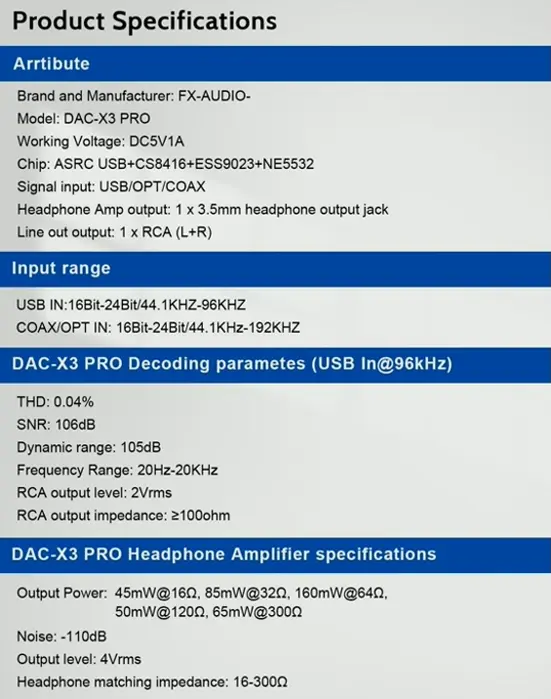 FX Audio DAC-X3PRO USB DAC Headphone Amp