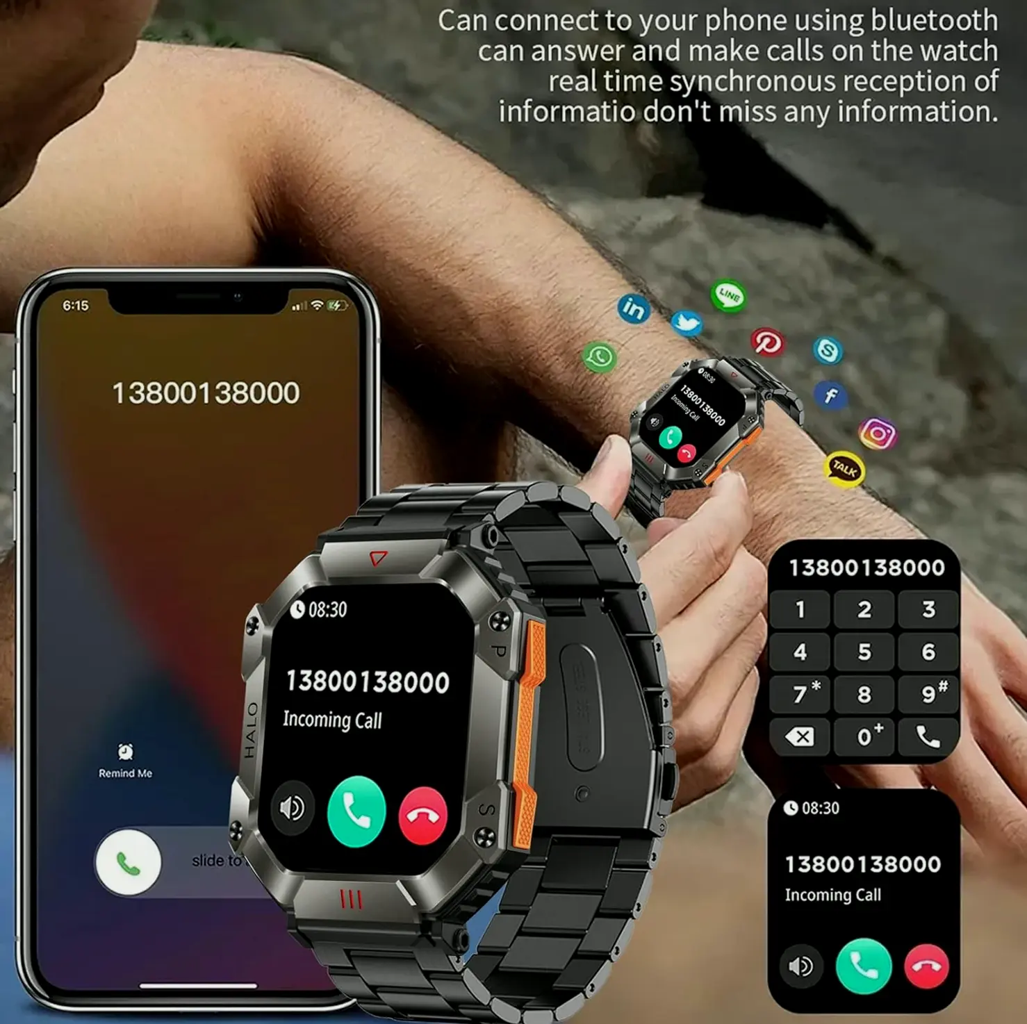 Next-Gen Army Wearable for Guys, Brand Wireless Dial Call-Handling, Big Display, Rugged Fitness Tracker, High-Capacity Battery