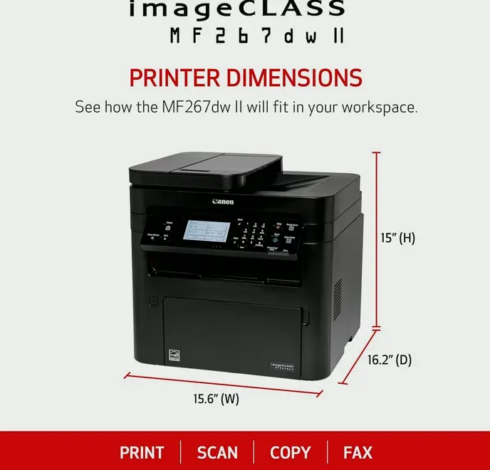 Canon's image CLASS MF267dw II - Wi-Fi Monochrome Laser Printer, Prints, Copy, Scans, Faxes