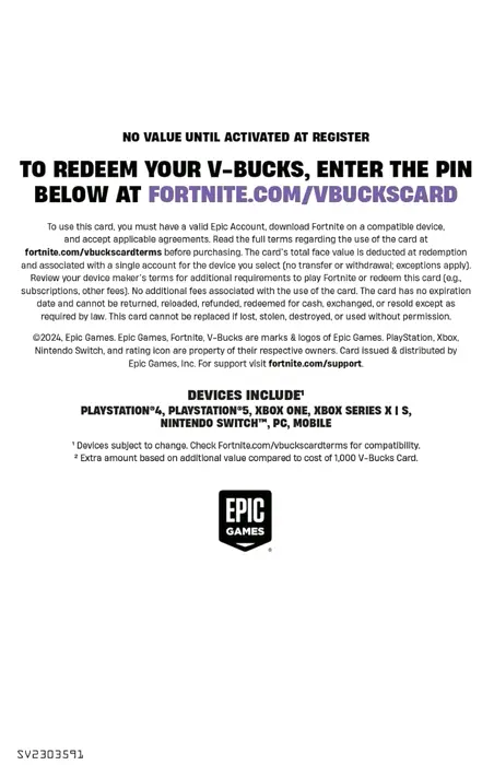 Epic Games V-Bucks 2800 Redeem for PS5/X/PC/Mobile
