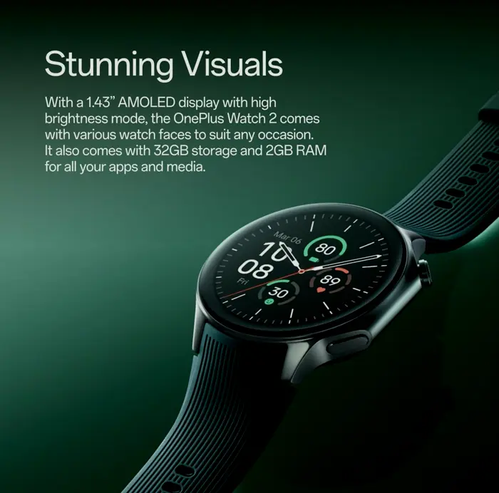 ONEPLUS Smartwatch, 32 GB Storage, 100-Hour Power, Wellness Monitor