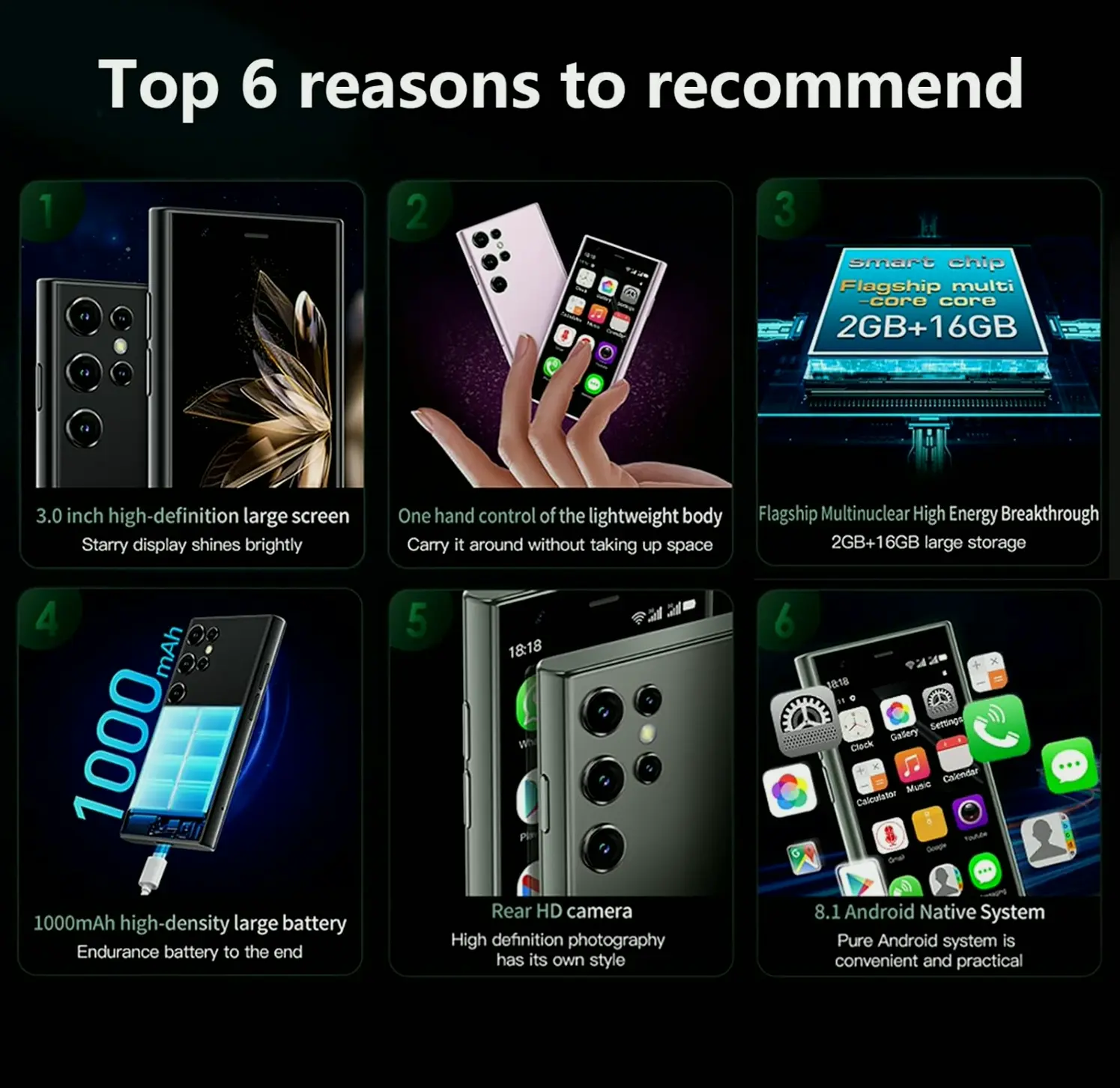 Compact Smartphone Unlocked Child-Friendly Three-Inch HD Screen 16GB Storage Portable Phone