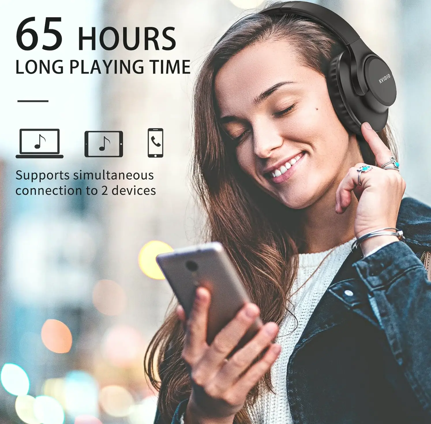 Upgraded Bluetooth Headphones, Long Battery Life