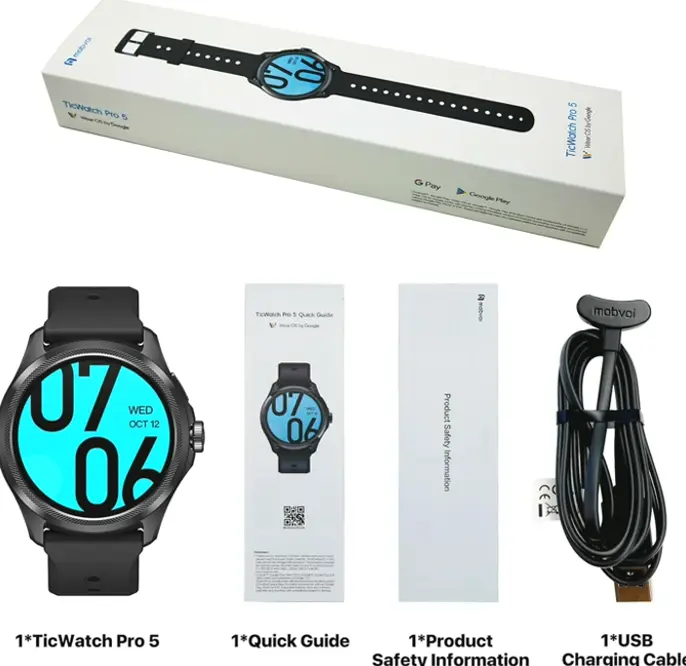 Ticwatch Pro 5 Men: Wear OS Snapdragon W5+ Gen 1