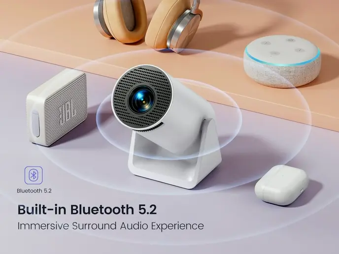 Tilt Mount Mini Projector with WiFi and Bluetooth, Compact HD Cinema Projector