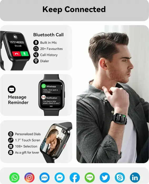 Smart Timepiece for Guys & Ladies with Alexa, Calls, Fitness Monitor, Waterproof