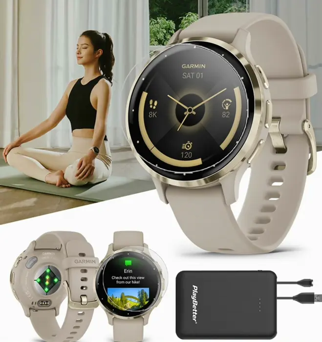 PlayBetter Garmin Venu 3S Fitness GPS Smartwatch Bundle
