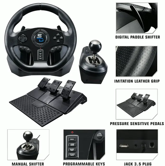PowerDrive - GS850-X Racing Steering Wheel With Manual Shifter, Three Pedals, Shift Paddles For Xbox Serie X, PS4, Xbox One