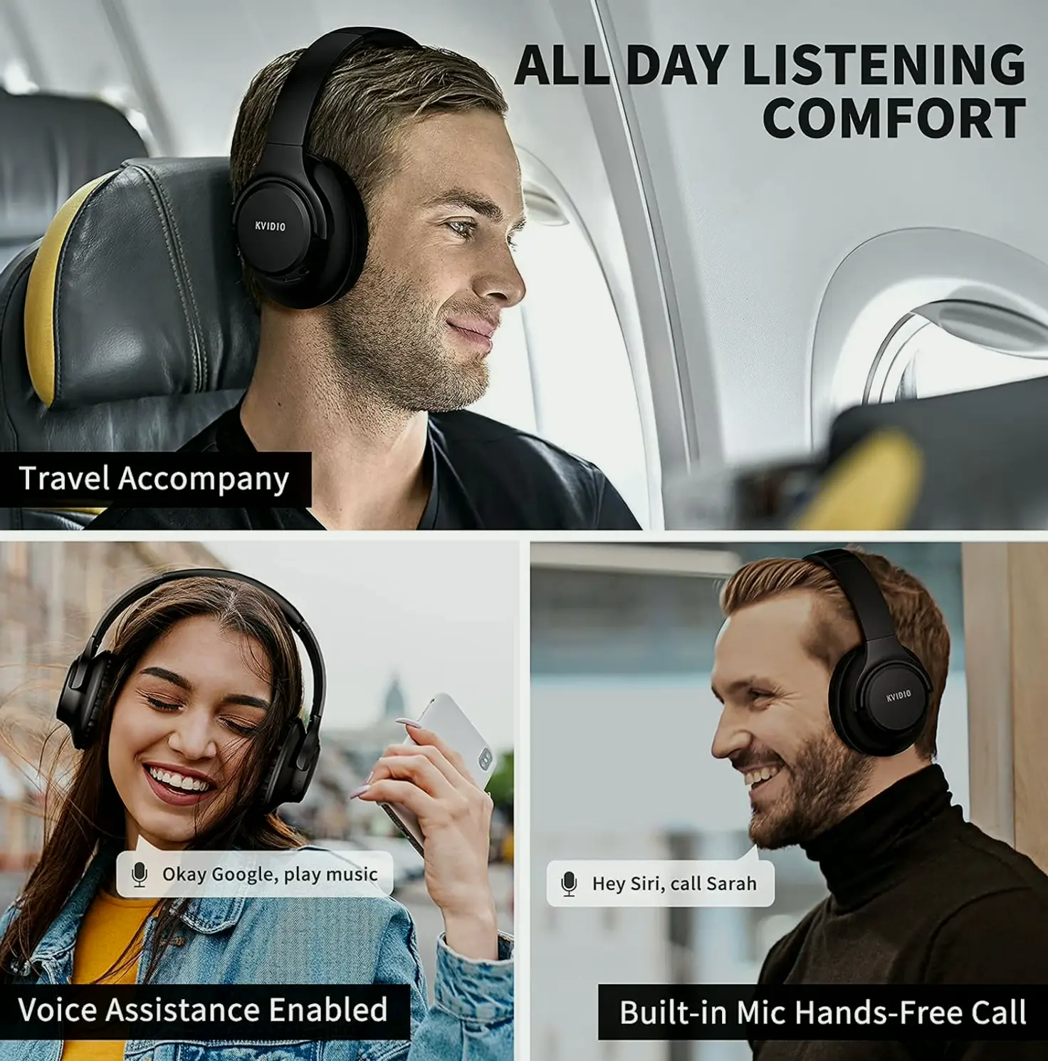 Upgraded Bluetooth Headphones, Long Battery Life