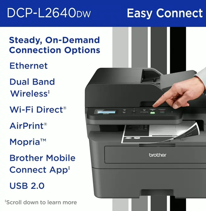 Brother 3-in-1 Wi-Fi Monochrome Printer, High-Speed