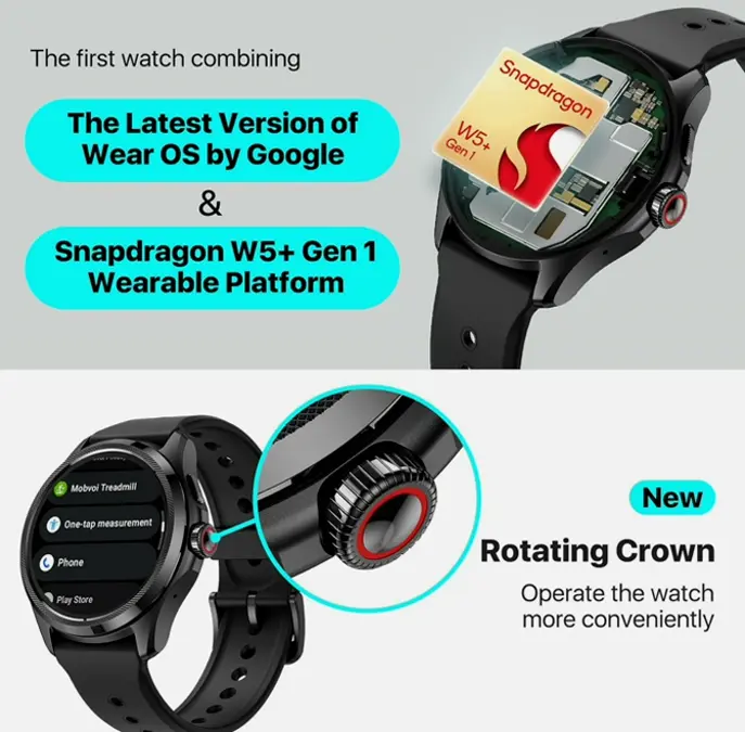 Ticwatch Pro 5 Men: Wear OS Snapdragon W5+ Gen 1