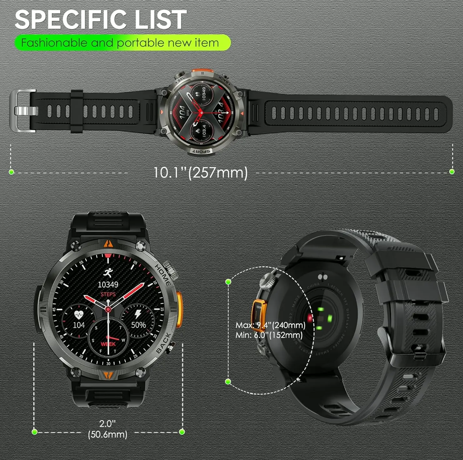 Tactical Smartwatch for Guys Featuring LED Flashlight & Activity Tracker