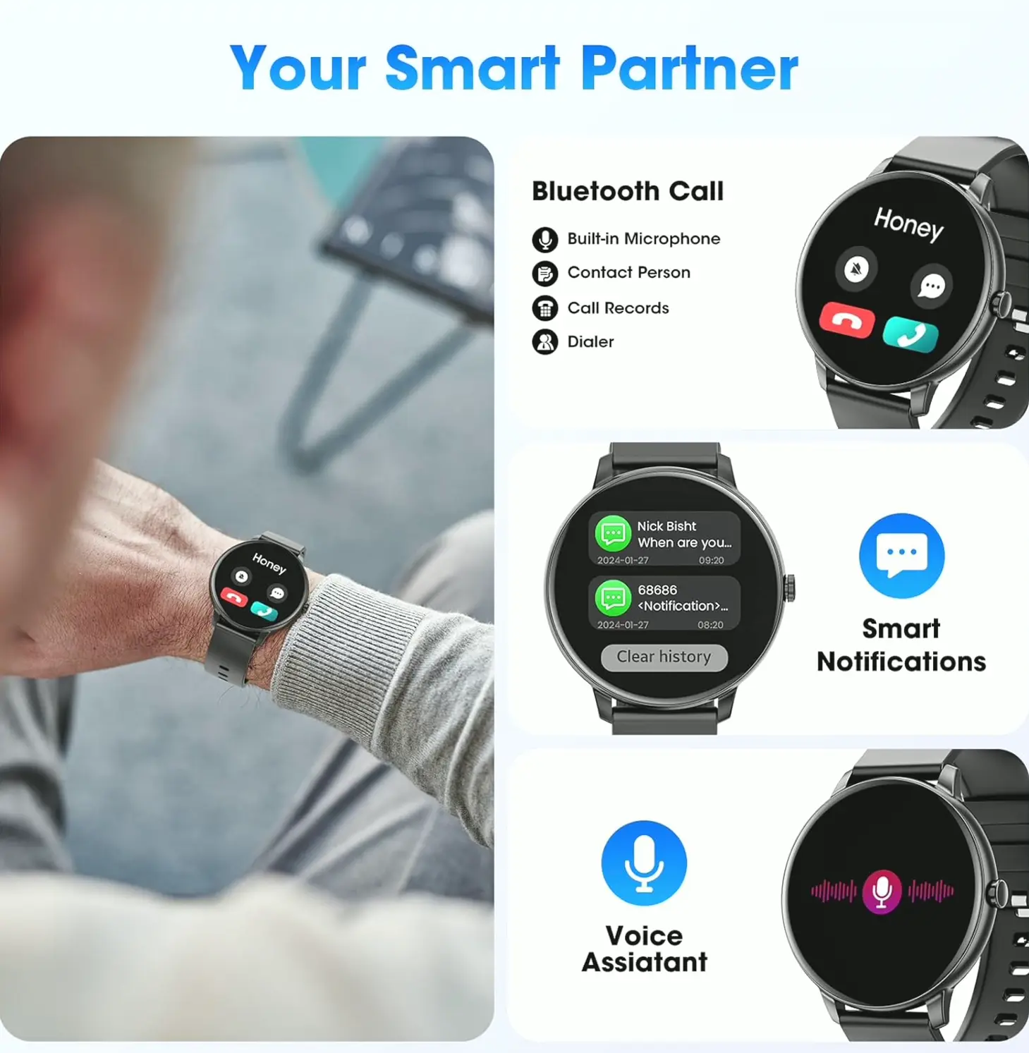 Smart Wristwatch for Guys and Ladies (Receive/Initiate Calls)