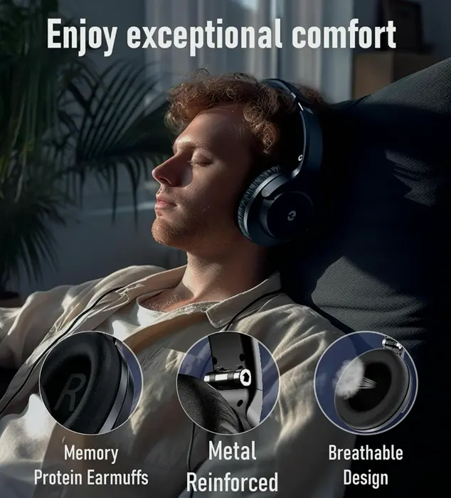 Noise-Cancelling Bluetooth Headphones, 100-Hour Battery Life