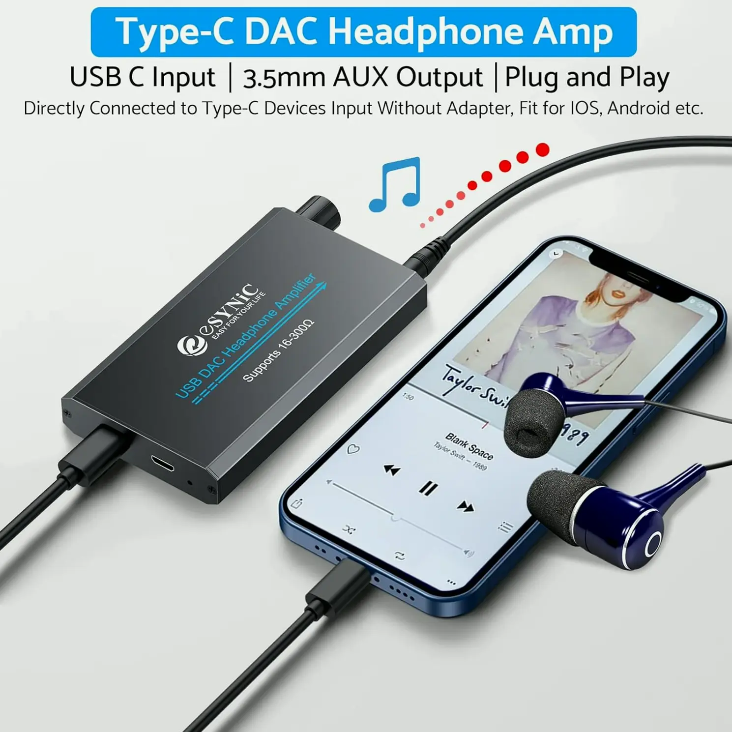 ESynic Mini Digital-to-Analog Converter Headphone Amplifier Portable Headphone AMP