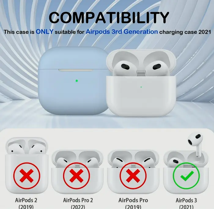 AirPods 3rd Gen Case, Military-grade Silicone Shock-Absorbing with Keychain