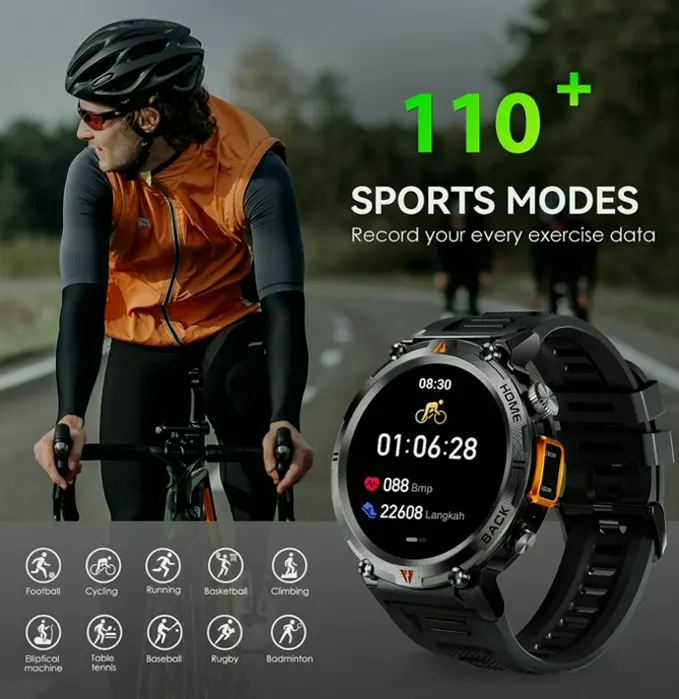 Tactical Smartwatch for Guys Featuring LED Flashlight & Activity Tracker