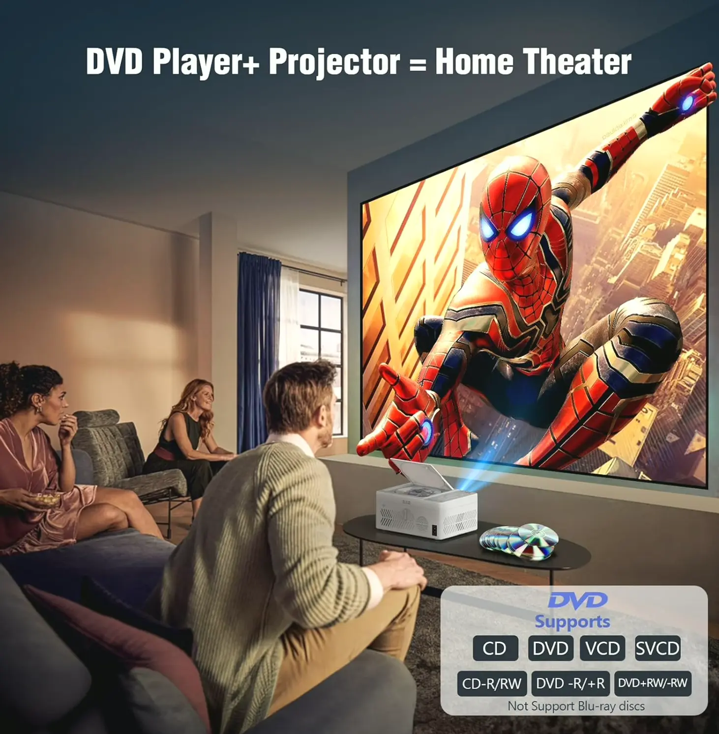 Brand Bluetooth Projector with Integrated DVD Player, HD Compact Projector