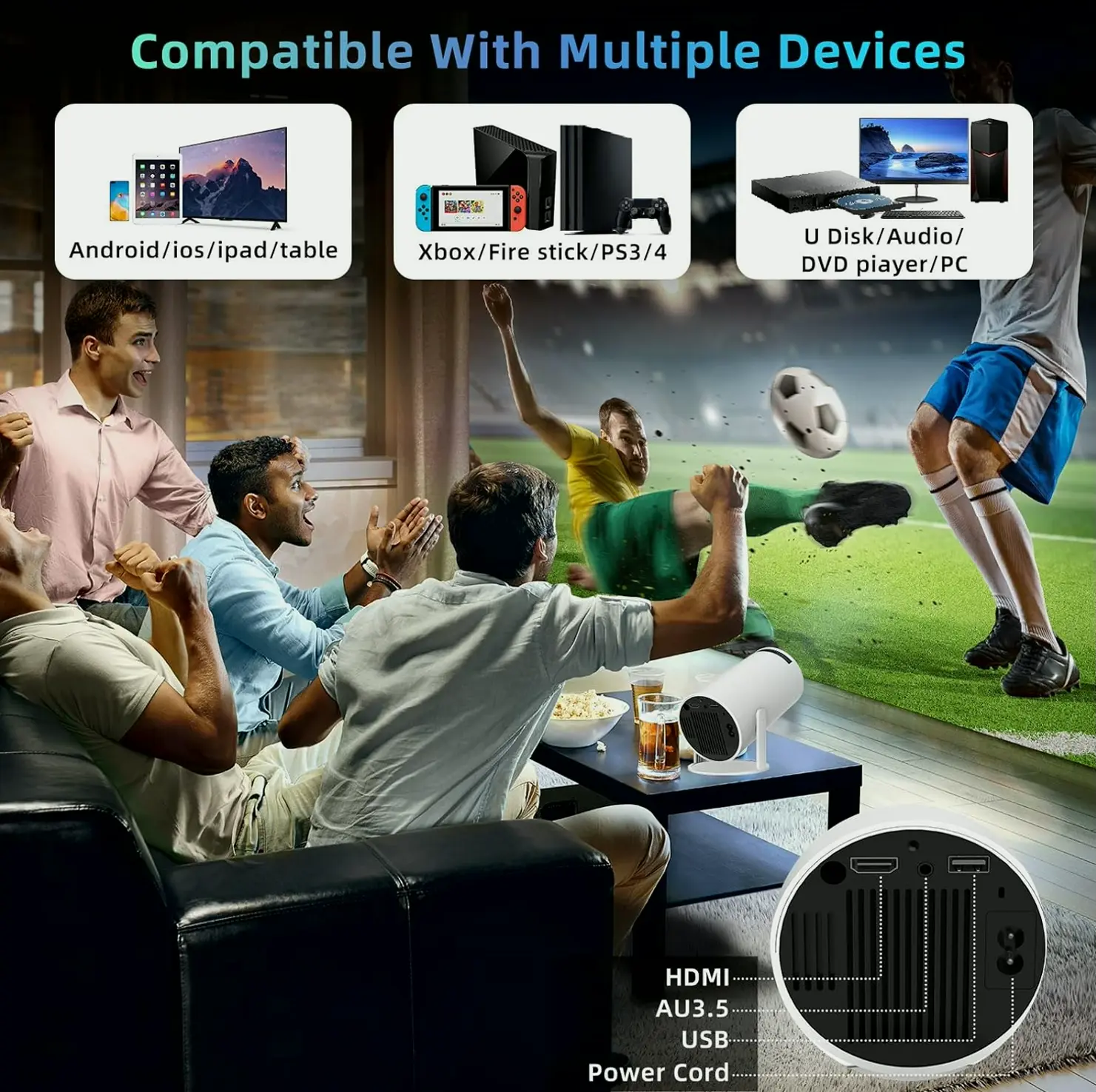 Portable Projector with WiFi & Bluetooth for Home Use