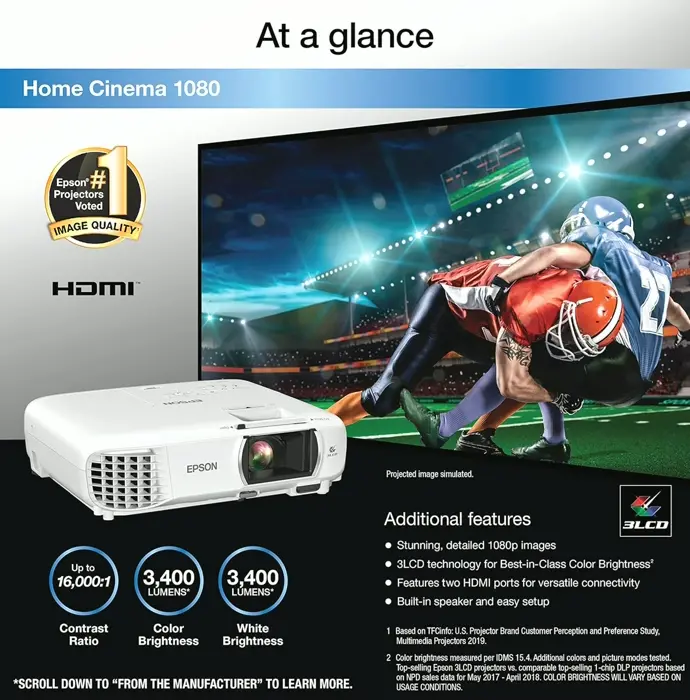 Epson's 1080p Home Cinema Display, 3400  Lumens, Dual HDMI