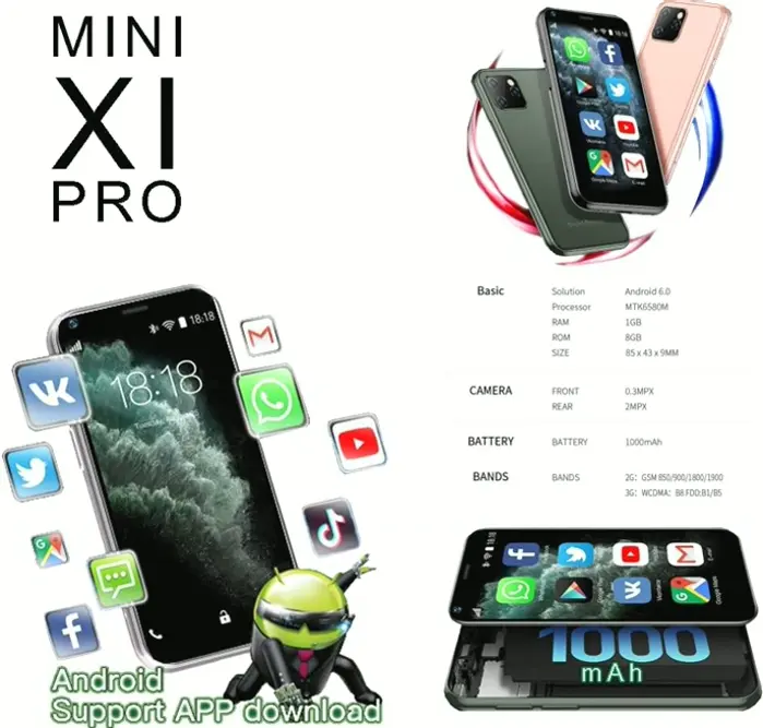 iLight Mini Smartphone|Smallest Android Phone, 2.5" Touchscreen, Global Unlocked