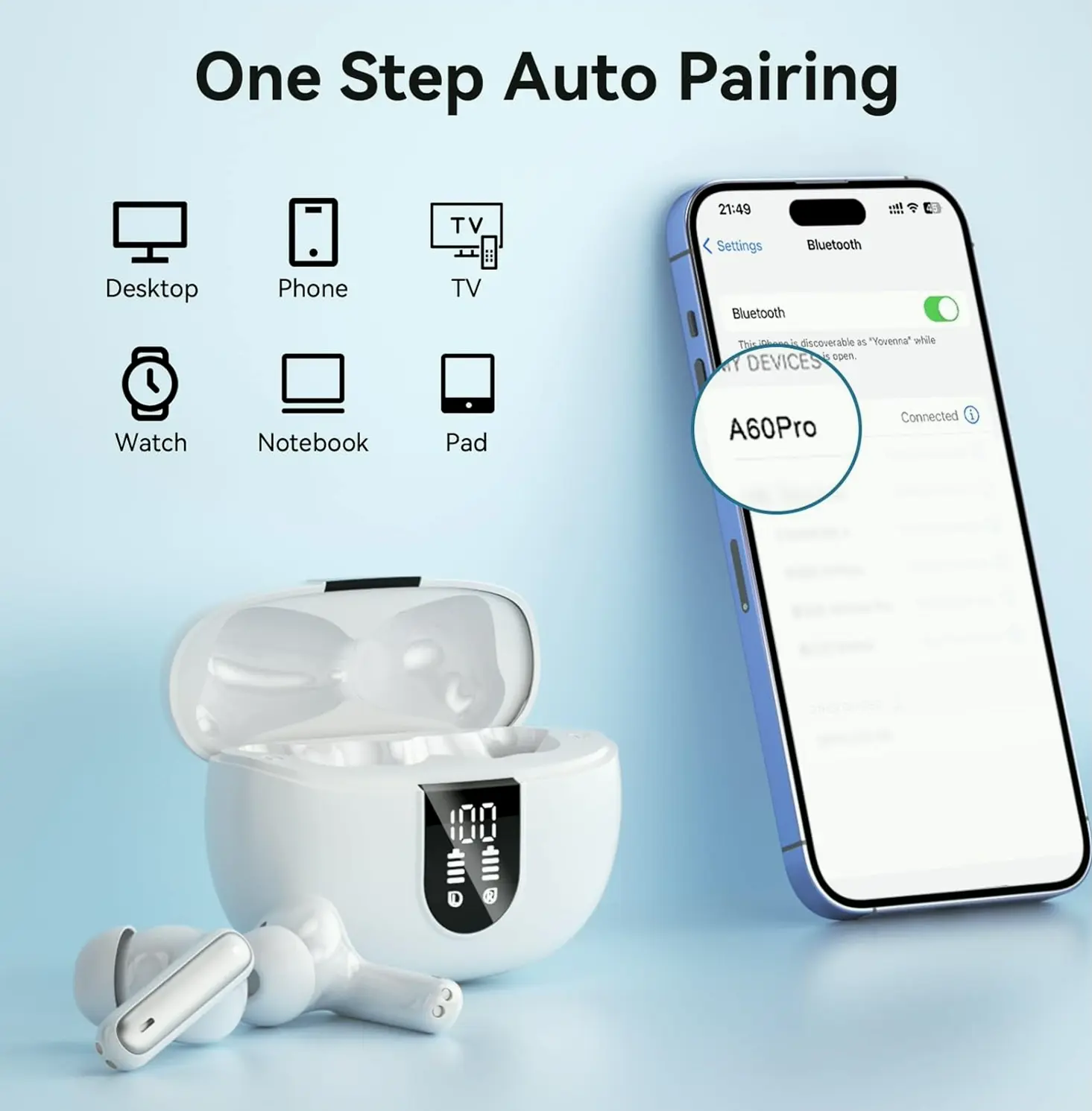 Wireless 5.3 Headphones Deep Bass Long Playtime