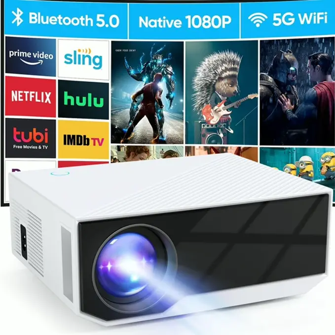 Projector with Wifi and BT, Native 1080P, 15000 Lumens, Portable