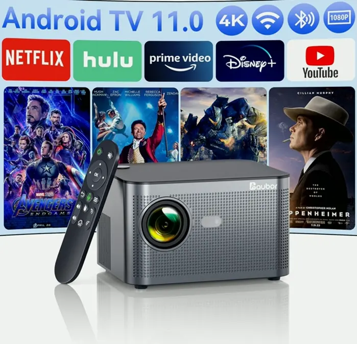 Compact Projector with Wi-Fi and Bluetooth 5.2, 4K Capability, Android TV 11.0, 500ANSI Full HD, Built-in Netflix/YouTube, 8000+ Applications