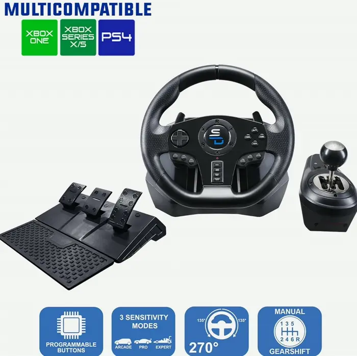 PowerDrive - GS850-X Racing Steering Wheel With Manual Shifter, Three Pedals, Shift Paddles For Xbox Serie X, PS4, Xbox One