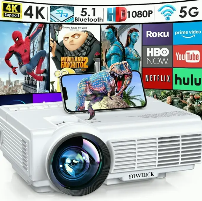 YOWHICK Beamer with Dual-Band Wireless & Bluetooth, Full HD 4K Support